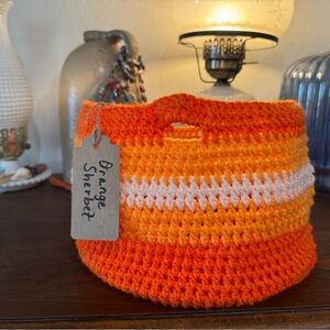 Orange and White Crochet Basket